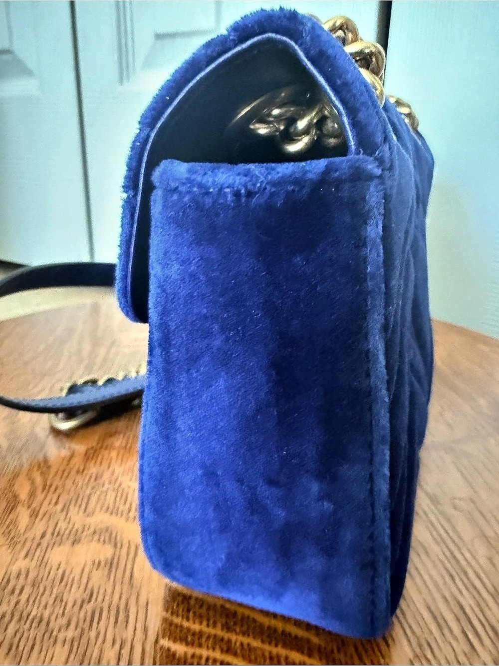 Gucci GG Marmont Velvet Small Shoulder Bag Blue - Picture 7 of 16